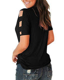 Jescakoo Women's Short Sleeve Cut Out Cold Shoulder Tops Deep V Neck T Shirts