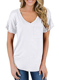 MIHOLL Women's Short Sleeve V-Neck Shirts Loose Casual Tee T-Shirt