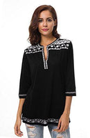 Women's 3/4 Sleeve Boho Shirts Embroidered Peasant Top