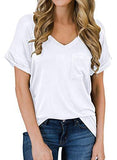 MIHOLL Women's Short Sleeve V-Neck Shirts Loose Casual Tee T-Shirt