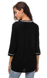 Women's 3/4 Sleeve Boho Shirts Embroidered Peasant Top