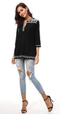 Women's 3/4 Sleeve Boho Shirts Embroidered Peasant Top