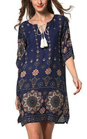 ARANEE Women's Bohemian Vintage Printed Loose Casual Boho Tunic Dress