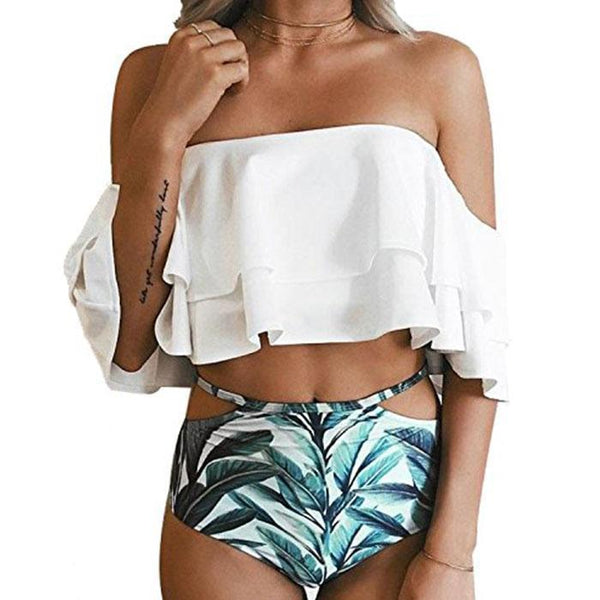 Tempt Me Women Two Piece Swimsuit High Waisted Off Shoulder Ruffled Bikini Set