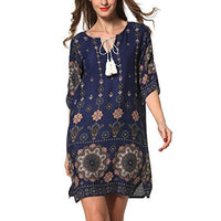 ARANEE Women's Bohemian Vintage Printed Loose Casual Boho Tunic Dress