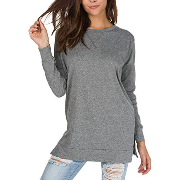 levaca Women's Fall Long Sleeve Side Split Loose Casual Pullover Tunic Tops